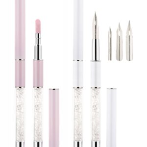 2-in-1 Nail Art Nib Pen & Sponge Pen – Crystal Handle Calligraphy Liner Tool with 4 Replaceable Tips for Gel Polish & Decoration