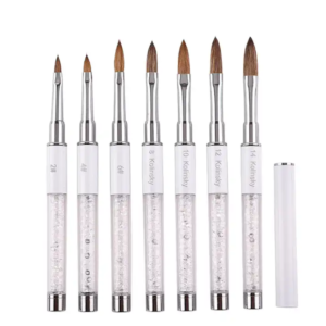 Kolinsky Acrylic Nail Brush Set – 6Pcs White Crystal Handle Nail Art Brushes for Professional Acrylic Nail Extension (Size 2#–14#)