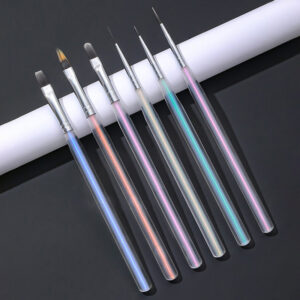 6-Piece Nail Art Brush Set with Pearl Gradient Handles – Gel, Acrylic, Liner & Detail Brushes for Professional Nail Salons