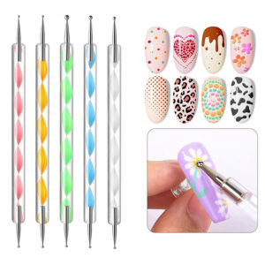 5pcs Double Ended Nail Art Dotting Tools Set – Acrylic Handle Dotting Pens for Manicure, Flower & Dot Design