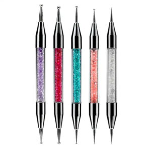 5pcs Double Ended Nail Art Dotting and Drawing Tools Set with Crystal Handle | Dual Tip Manicure Design Pen