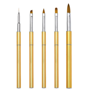 5pcs Gold Nail Art Brush Set – Metal Handle Acrylic & Gel Nail Design Brushes for Manicure & Salon Use