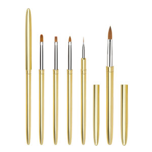 6PCS Gold Metal Handle Nail Art Brush Set – Professional Gel & Acrylic Nail Brushes for Salon & DIY Manicure