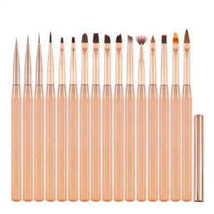 15-Piece Rose Gold Nail Art Brush Set with Cap – Professional Gel, Acrylic & Detailing Brushes for Nail Salons