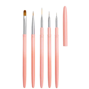5pcs Nail Art Brushes Set for Fine Detail Painting – Pink Handle Striping & Liner Brush Kit for Manicure Design