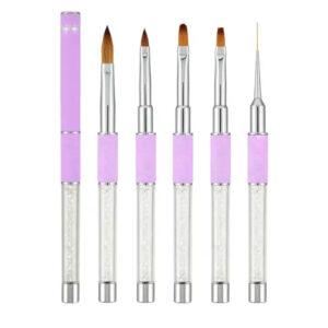 6pcs Acrylic Nail Art Brush Set with Rhinestone Handle – UV Gel Nail Extension and Painting Brushes for Professional Manicure