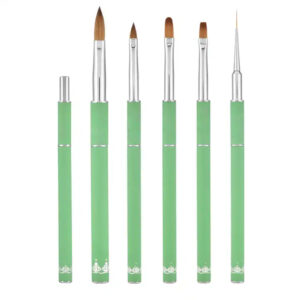 6PCS Green Nail Art Brush Set – Professional Acrylic & Gel Nail Brushes for 3D Nail Art, Detailing, Liner & Painting – Reusable Nail Design Tools with Elegant Handle