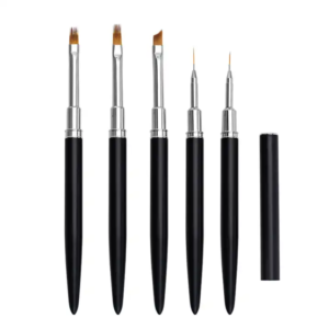 6pcs Black Nail Art Brush Set – Professional Acrylic & UV Gel Nail Design Brushes with Metal Ferrule for Manicure and Salon Use