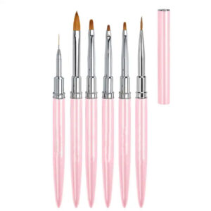 6-Piece Pink Nail Art Brush Set with Cap – Fine Detail Liner & Acrylic Painting Brushes for Professional Nail Salons