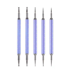 5pcs Double Ended Nail Art Dotting Tools Set | Dual Tip Acrylic Rhinestone Handle Manicure Dot Pen for Nail Design & DIY Crafts