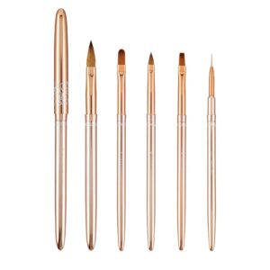 Rose Gold Professional Nail Art Brush Set – Acrylic, Gel, Detail & Liner Brushes for Salon & Nail Technicians (6 pcs)