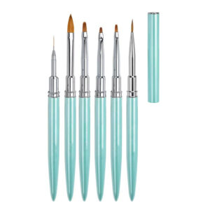 6PCS Professional Nail Art Brush Set with Metal Cap – Fine Detail, Liner & Acrylic Brushes for Salon and DIY