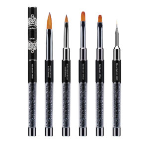 6-in-1 Professional Nail Art Brush Set with Black Crystal Handle | Acrylic, Gel, 3D Sculpting & Detail Liner Brushes