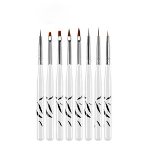 8PCS Nail Art Brush Set – White Zebra Detail & Liner Brushes