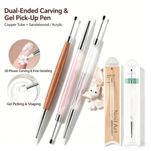 Dual Ended Silicone & Metal Nail Carving Pen for Gel Pickup & 3D Nail Art